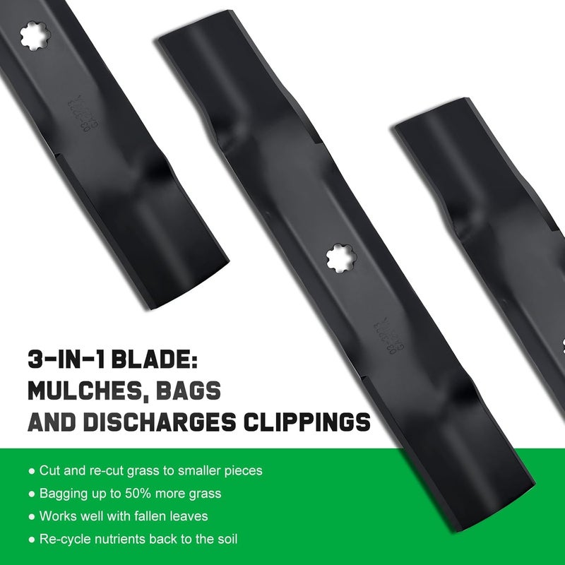 Grasscool GY20852 GX21784 Mower Mulching Blades for John Deere 48 inch D140 E140 D160 E160 E170 E150 LA145 LA140 LA155 155C 48" Deck Lawn Mower Replace AM137757 AM141035 (3Pack) - Image 3